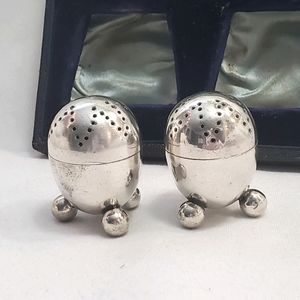 Unusual Cased Antique Silver S&P Shakers